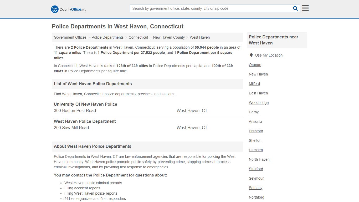 West Haven, CT (Arrest Records & Police Logs) - County Office