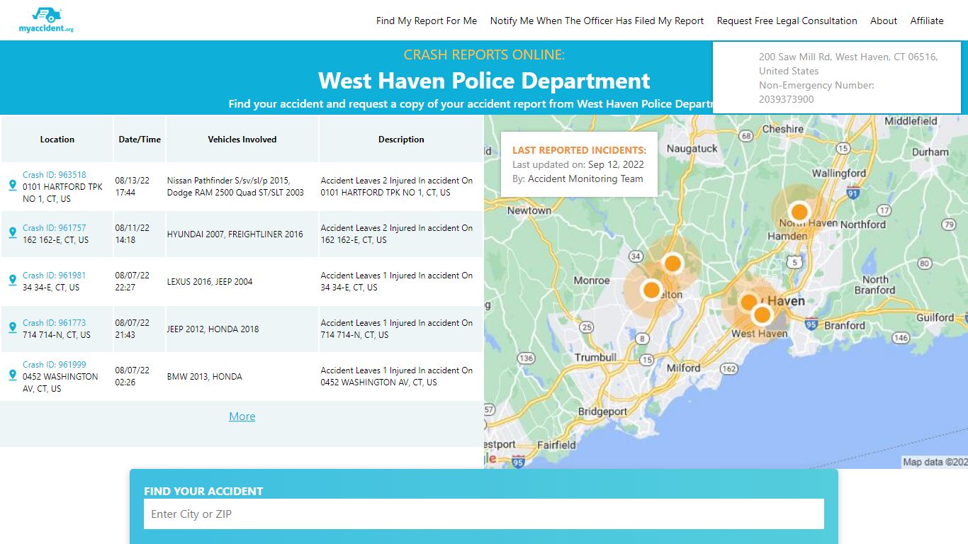 Online Crash Reports for West Haven Police Department - MyAccident.org